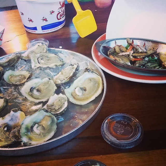 Oh yea! Oysters on the half she'll and marinated crab claws.  #oysters #HalfShell #crabclaws #OrangeBeach