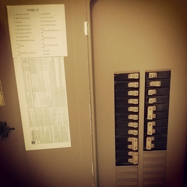 The refrigerator is on circuit 4. Thought it might be on one of the gfci outlets, but it wasn't. Circuit 4 is on the right column, second row down. #RegencyIsle #OrangeBeachCondo #OrangeBeach